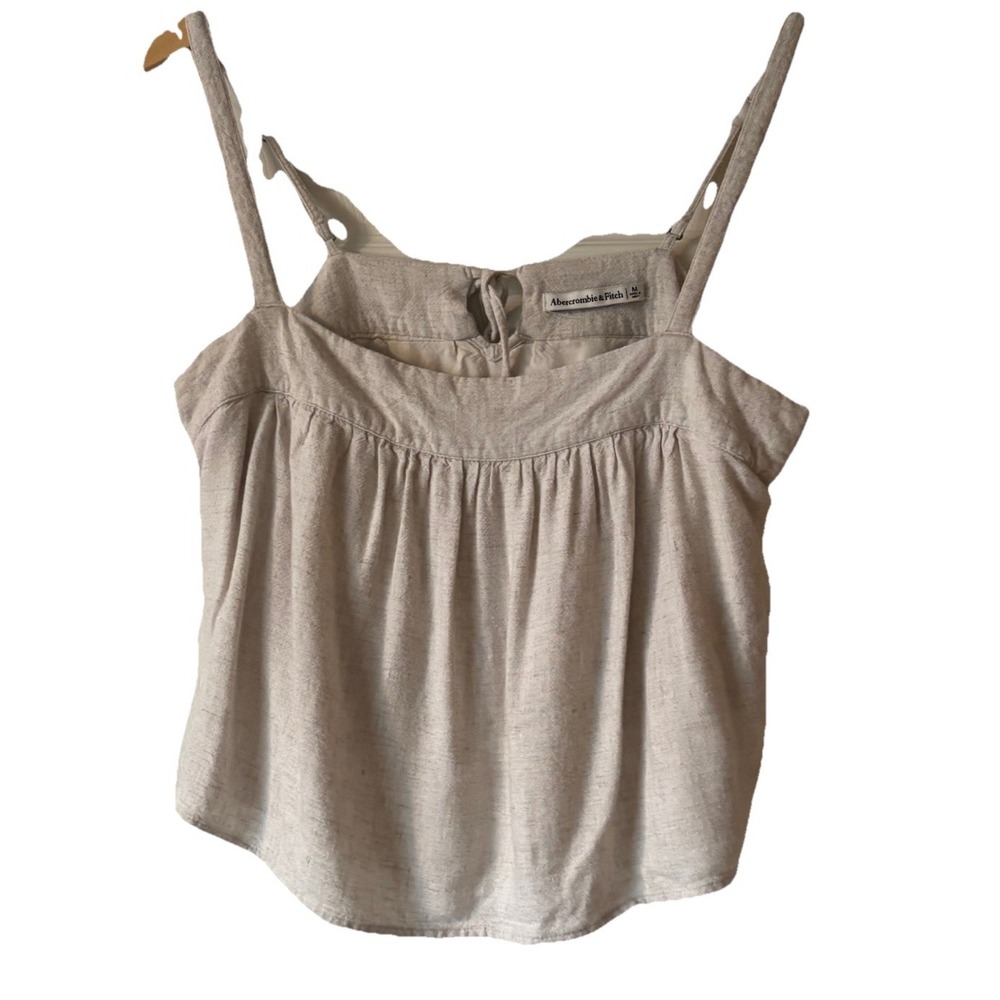 Abercrombie & Fitch Linen Babydoll Tank Top Beige Medium Boho Cami